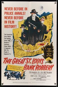 7d376 GREAT ST. LOUIS BANK ROBBERY 1sh '59 Molly McCarthy & Steve McQueen in his second movie!