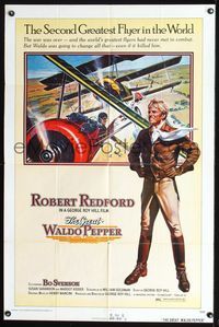 7d377 GREAT WALDO PEPPER 1sh '75 George Roy Hill, Robert Redford, cool early aviation art!