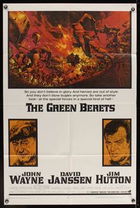 7d379 GREEN BERETS 1sh '68 John Wayne, David Janssen, Jim Hutton, cool Vietnam War art!