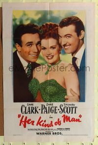 7d399 HER KIND OF MAN 1sh '46 close-up of Dane Clark, sexy Janis Paige & Zachary Scott!