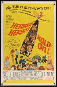 7d407 HOLD ON 1sh '66 rock & roll, great full-length image of Herman's Hermits performing!