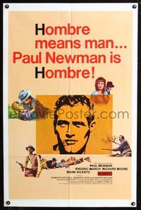 7d409 HOMBRE 1sh '66 Paul Newman, Martin Ritt, Fredric March, it means man!