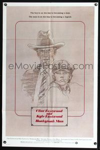 7d415 HONKYTONK MAN 1sh '82 art of Clint Eastwood & his son Kyle Eastwood by J. Isom!
