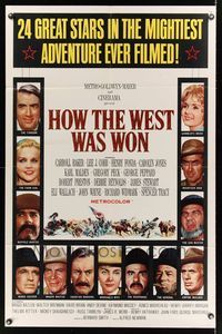 7d427 HOW THE WEST WAS WON 1sh '64 John Ford epic, Debbie Reynolds, Gregory Peck & all-star cast!