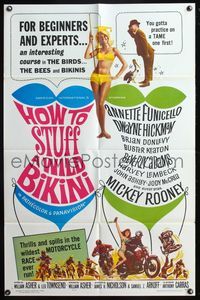 7d432 HOW TO STUFF A WILD BIKINI 1sh '65 Annette Funicello, Buster Keaton, motorcycle & bikini art