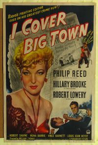 7d438 I COVER BIG TOWN style A 1sh '47 mystery from radio, super close up of sexy Hillary Brooke!