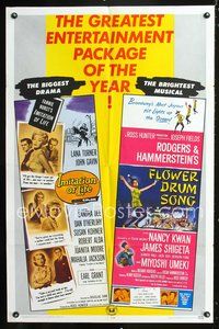 7d450 IMITATION OF LIFE /FLOWER DRUM SONG 1sh '65 the biggest drama and the brightest musical!