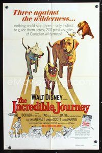 7d458 INCREDIBLE JOURNEY 1sh R74 Disney, art of Bull Terrier, Siamese cat & Labrador Retriever!