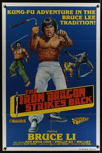 7d464 IRON DRAGON STRIKES BACK 1sh '81 Bruce Li, kung fu action artwork!