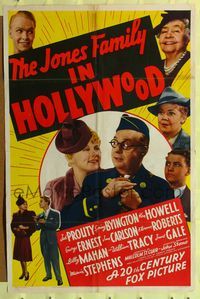7d479 JONES FAMILY IN HOLLYWOOD 1sh '39 Jed Prouty, Spring Byington, Ken Howell!