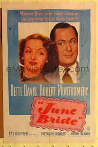 7d482 JUNE BRIDE 1sh '48 Bette Davis & Robert Montgomery in the happiest hit of their lives!