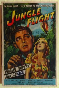 7d483 JUNGLE FLIGHT style A 1sh '47 Robert Lowery dared death for sexy Ann Savage!