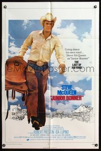 7d484 JUNIOR BONNER 1sh '72 full-length rodeo cowboy Steve McQueen carrying saddle!