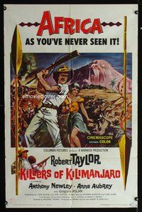 7d490 KILLERS OF KILIMANJARO 1sh '60 art of Robert Taylor in Africa's most savage mountains!
