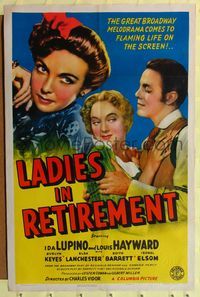 7d505 LADIES IN RETIREMENT 1sh '41 Ida Lupino, Louis Hayward & Evelyn Keyes!