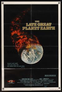 7d514 LATE GREAT PLANET EARTH 1sh '76 wild artwork image of Earth in outer space on fire by MAP!