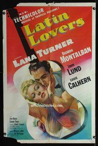 7d516 LATIN LOVERS 1sh '53 best huge close up of Lana Turner & Ricardo Montalban in guitar!