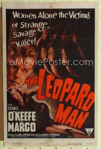 7d529 LEOPARD MAN style A 1sh R52 Jacques Tourneur, Val Lewton, cool horror artwork!