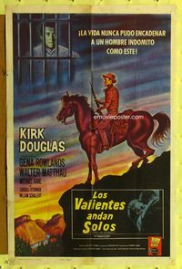 7d546 LONELY ARE THE BRAVE Spanish/U.S. 1sh '62 Kirk Douglas classic, who was strong enough to tame him?
