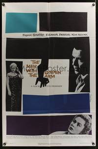 7d592 MAN WITH THE GOLDEN ARM 1sh '56 Frank Sinatra is hooked, classic Saul Bass artwork and design!