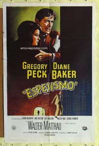 7d629 MIRAGE Spanish/U.S. 1sh '65 artwork of Gregory Peck & Diane Baker!