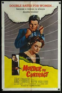 7d646 MURDER BY CONTRACT 1sh '59 Vince Edwards prepares to strangle woman with necktie!