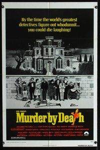 7d647 MURDER BY DEATH 1sh '76 great Charles Addams artwork of cast by dead body & spooky house!
