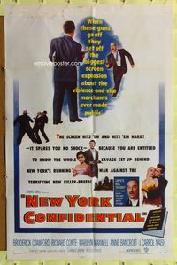 7d676 NEW YORK CONFIDENTIAL 1sh '55 Broderick Crawford, Richard Conte!