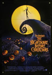 7d682 NIGHTMARE BEFORE CHRISTMAS DS 1sh '93 Tim Burton, Disney, great horror cartoon image!