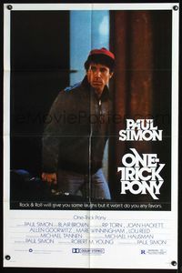7d710 ONE TRICK PONY 1sh '80 great c/u of Paul Simon holding guitar in case, rock & roll!