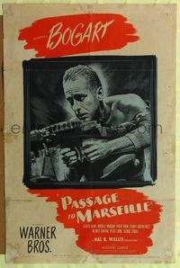 7d728 PASSAGE TO MARSEILLE 1sh '44 cool art of Humphrey Bogart with machine gun!