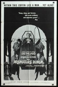 7d751 PREMATURE BURIAL 1sh R67 Edgar Allan Poe, cool Reynold Brown art of Ray Milland buried alive