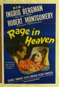 7d765 RAGE IN HEAVEN 1sh R46 Ingrid Bergman, Robert Montgomery, George Sanders!