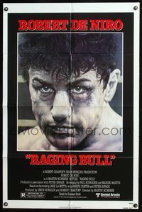 7d766 RAGING BULL 1sh '80 Martin Scorsese, classic close up boxing image of Robert De Niro!