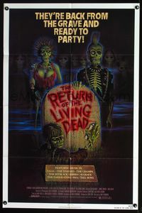 7d774 RETURN OF THE LIVING DEAD 1sh '85 artwork of wacky punk rock zombies!