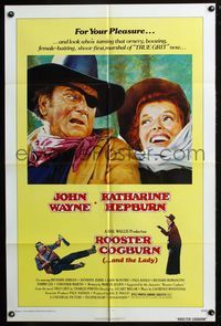 7d786 ROOSTER COGBURN 1sh '75 great art of John Wayne & Katharine Hepburn!