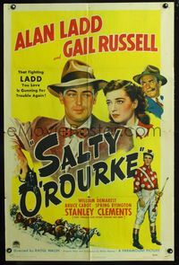 7d796 SALTY O'ROURKE style A 1sh '45 Alan Ladd, Gail Russell, gambling, cool horse racing artwork!