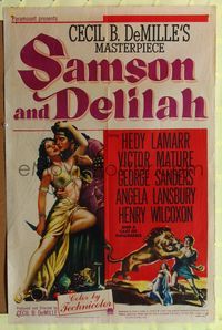 7d797 SAMSON & DELILAH style A 1sh '49 art of Hedy Lamarr & Victor Mature, Cecil B. DeMille!