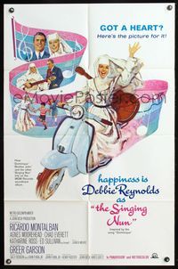7d835 SINGING NUN 1sh '66 great artwork of Debbie Reynolds with guitar riding Vespa!