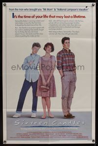 7d837 SIXTEEN CANDLES 1sh '84 Molly Ringwald, Anthony Michael Hall, directed by John Hughes!