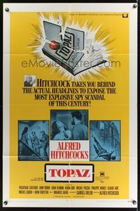 7d926 TOPAZ 1sh '69 Alfred Hitchcock, John Forsythe, most explosive spy scandal of this century!
