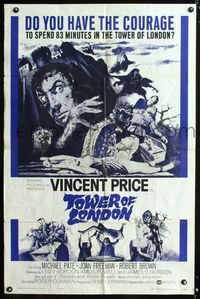 7d930 TOWER OF LONDON 1sh '62 Vincent Price, Roger Corman, montage of horror artwork!