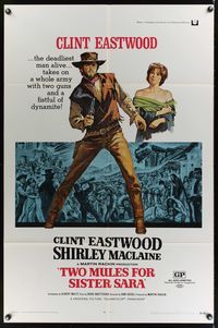 7d944 TWO MULES FOR SISTER SARA 1sh '70 art of gunslinger Clint Eastwood & Shirley MacLaine!