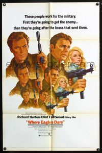 7d971 WHERE EAGLES DARE style C 1sh '68 Clint Eastwood, Burton, Ure, different art by Terpning!