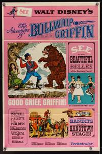 7e013 ADVENTURES OF BULLWHIP GRIFFIN style B 1sh '66 Disney, man fights bear with umbrella!