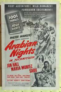7e035 ARABIAN NIGHTS military 1sh R50s Sabu, Jon Hall, Maria Montez, desert adventure!