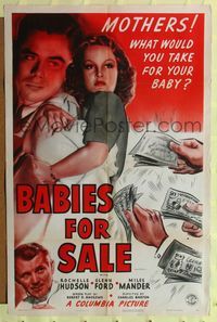 7e039 BABIES FOR SALE 1sh '40 Rochelle Hudson, Glenn Ford, what would you take for your baby?