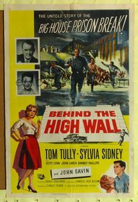 7e063 BEHIND THE HIGH WALL 1sh '56 Tully, smoking Sylvia Sidney, cool big house prison break art!