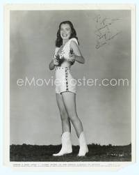 7f035 ELLA RAINES signed 8x10 still '45 great standing portrait in laced up leather vest & hotpants!