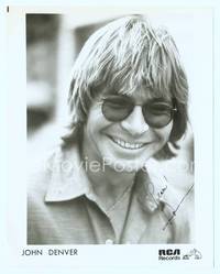 7f059 JOHN DENVER signed 8x10 still '70s great close smiling portrait wearing cool shades!